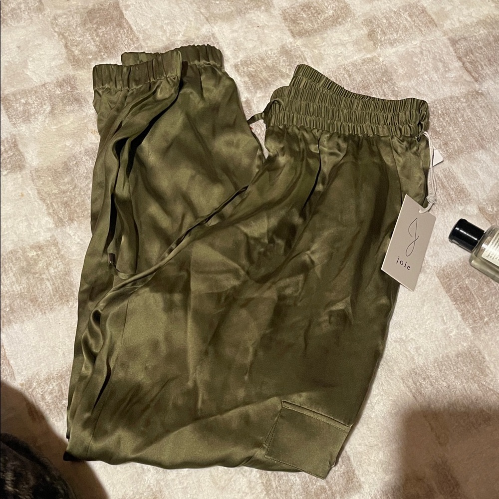 Joie Olive Satin Joggers with Drawstring